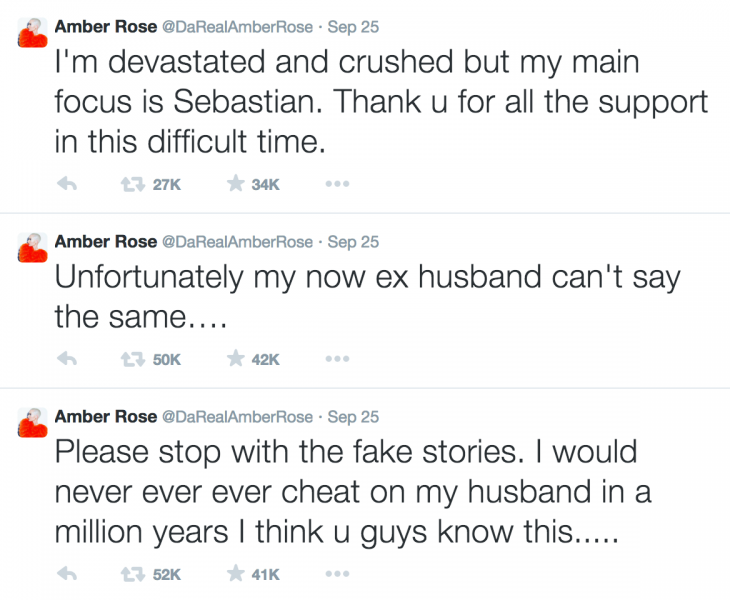 Amber Rose made a series of tweets regarding the divorce and cheating rumors. (@AmberRose / Twitter)