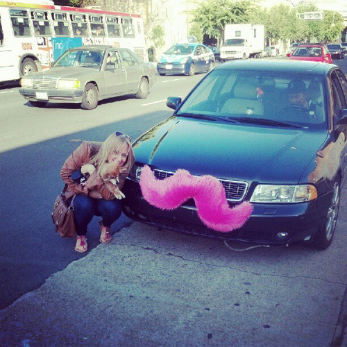 A mustachioed Lyft car (lizasperling/flickr)