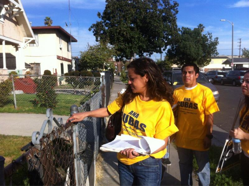 Ana Cubas walks door-to-door, asking South LA residents to elect her as the next LA City Council member. (Heather Navarro)