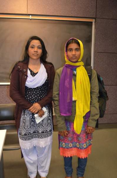 Former factory workers Aleya Akter and Aklima Khanun visit the University of Southern California in Los Angeles, Calif., Wednesday, April 2, 2014. (Lior Haykeen/ Neon Tommy)