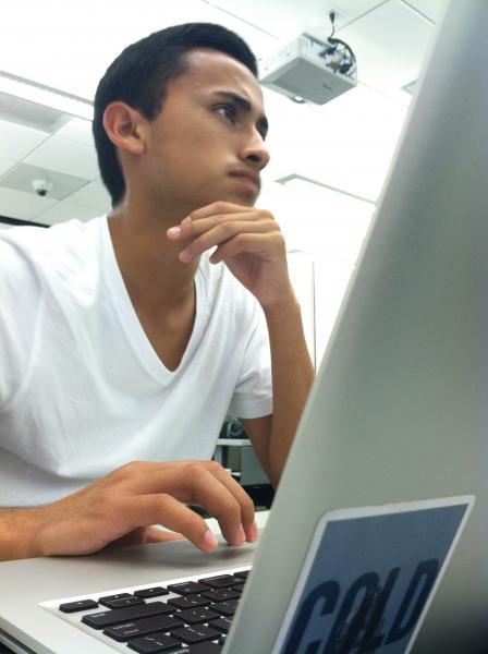 Jesus Vargas, 17, works on developing his own iPhone app (Anne Artley/Staff Reporter
