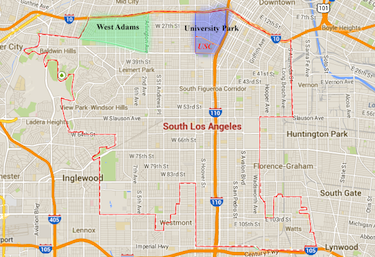 Esperanza Community Housing Corporation own properties in the South LA neighborhoods of University Park and West Adams (Susy Guerrero/ Google Maps)