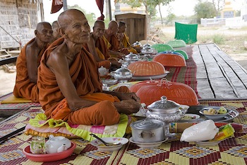 Cambodian monks feasting (Creative Commons/Flickr)