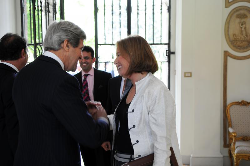 Secretary of State John Kerry and Israeli Justice Minister Tzipi Livni met in Rome earlier this year (courtesy US State Dept) Secretary of State John Kerry and Israeli Justice Minister Tzipi Livni met in Rome earlier this year (courtesy US State Dept)