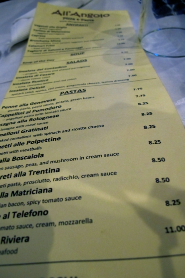 All'Angolo's simple menu. Shirley Jing Feng / Neon Tommy All'Angolo's simple menu. Shirley Jing Feng / Neon Tommy