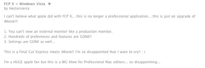 Customer review from Apple's Store shows users aren't happy with the upgrade. (via Apple.com) Customer review from Apple's Store shows users aren't happy with the upgrade. (via Apple.com)
