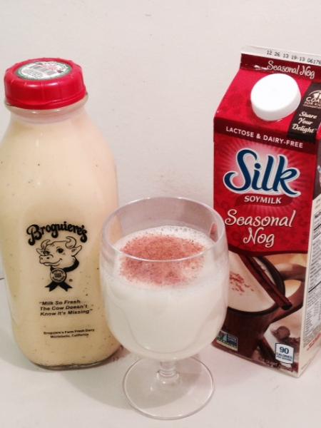 Broguiere's Eggnog from Montebello, CA beside Silk Soymilk Seasonal Nog (Lexie Barker / Neon Tommy). 