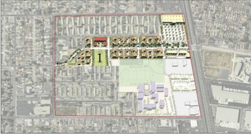The first phase will encompass some of the housing units, the new recreational area and Family Resource Center. (Jordan Downs site plan)