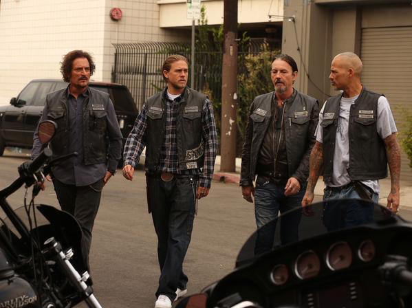 SAMCRO members Tig (Kim Coates), Jax (Charlie Hunnam), Chibs (Tommy Flanagan) and Happy (David Labrave) stick together until the end (Twitter/ @SonsofAnarchy) SAMCRO members Tig (Kim Coates), Jax (Charlie Hunnam), Chibs (Tommy Flanagan) and Happy (David Labrave) stick together until the end (Twitter/ @SonsofAnarchy)