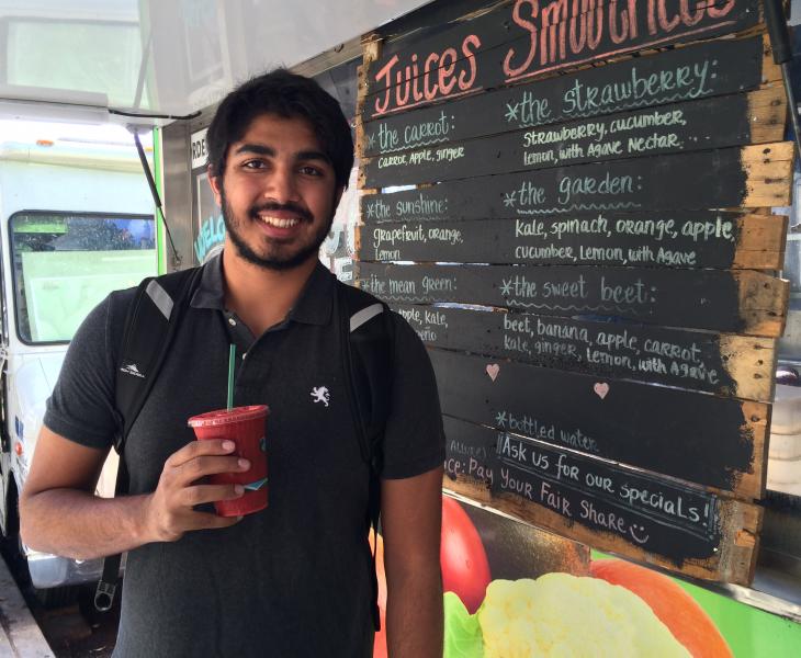 Noel Trivedi is a repeat customer. He said this is one way he is able to get his fruits and vegetables. (Jessica Harrington/Neon Tommy)