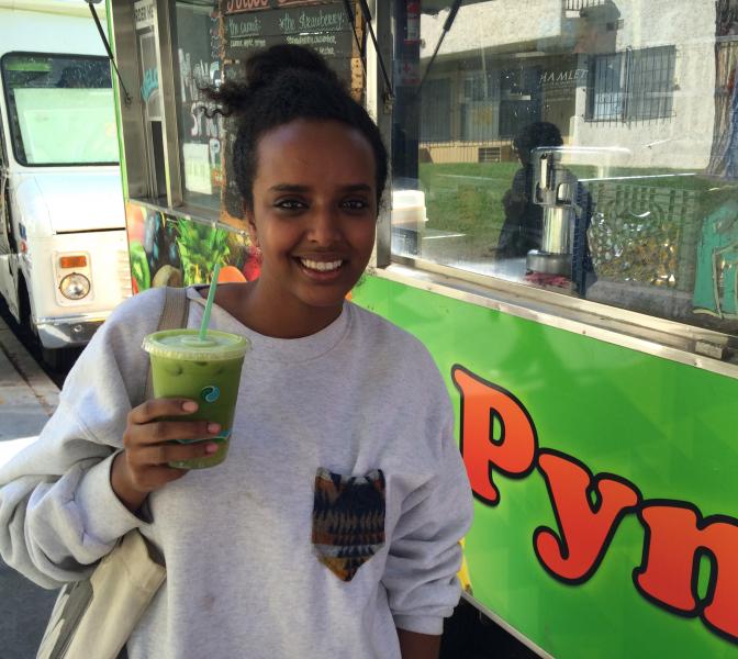 Leah Takele stopped by Pyngle's for the first time. She liked that they let her pick her price. (Jessica Harrington/Neon Tommy)