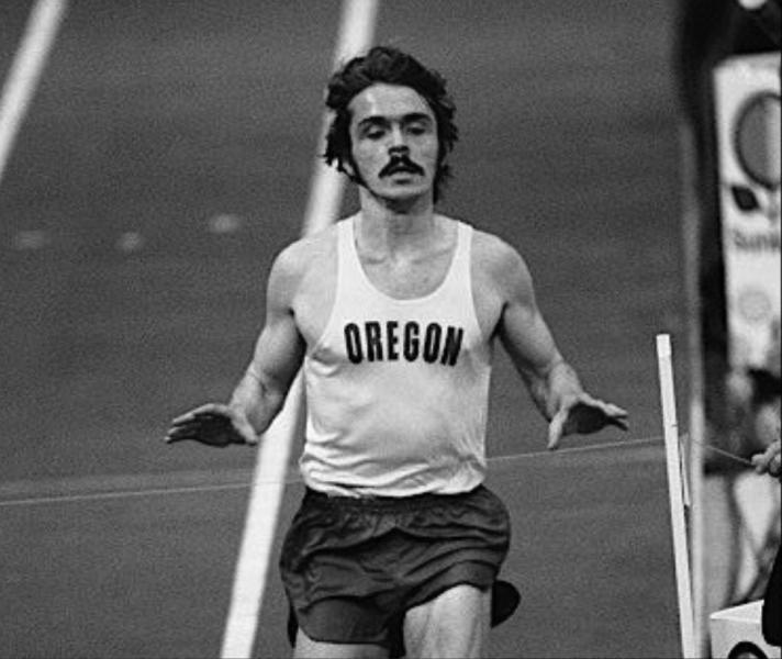 Steve Prefontaine running a two-mile race at the 1973 Sunkist Indoor Invitational Track & Field Meet. (Courtesy of Robert Bonn) Steve Prefontaine running a two-mile race at the 1973 Sunkist Indoor Invitational Track & Field Meet. (Courtesy of Robert Bonn)
