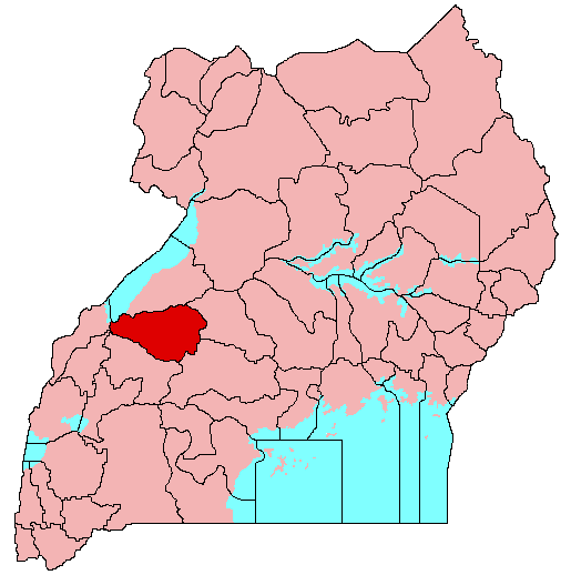 In Kibaale, highlighted here in red, villagers had begun fleeing their homes as friends and neighbors began to inexplicably fall ill and die. (Wikimedia Commons) In Kibaale, highlighted here in red, villagers had begun fleeing their homes as friends and neighbors began to inexplicably fall ill and die. (Wikimedia Commons)