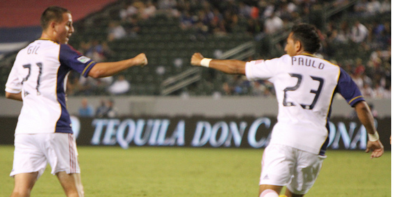 Paulo Jr. celebrates his goal with teammate Luis Gil. (Salomon Fuentes/Neon Tommy) Paulo Jr. celebrates his goal with teammate Luis Gil. (Salomon Fuentes/Neon Tommy)