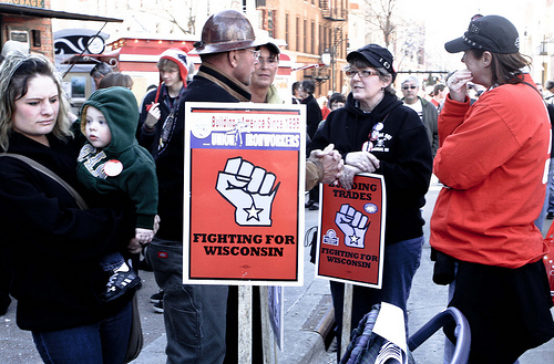 Protesters in Wisconsin rallying against Gov. Scott Walker (carol mitchell, Creative Commons) Protesters in Wisconsin rallying against Gov. Scott Walker (carol mitchell, Creative Commons)