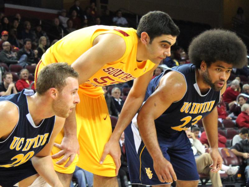 USC center Omar Oraby, middle, had 12 points in a losing effort. (Danny Lee/Neon Tommy) USC center Omar Oraby, middle, had 12 points in a losing effort. (Danny Lee/Neon Tommy)