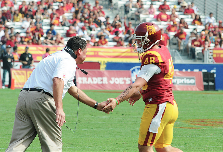 Heidari is back on Orgeron's good side after last week's performance. (Jerry Ting/Neon Tommy) Heidari is back on Orgeron's good side after last week's performance. (Jerry Ting/Neon Tommy)
