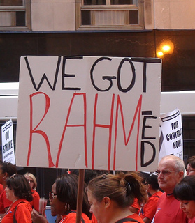 Protestors lined picket lines with homemade signs. (firedoglakedotcom/Flickr) Protestors lined picket lines with homemade signs. (firedoglakedotcom/Flickr)