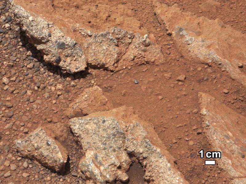 These conglomerate rocks on Mars could only have been formed by water. (NASA/JPL-Caltech/MSSS)