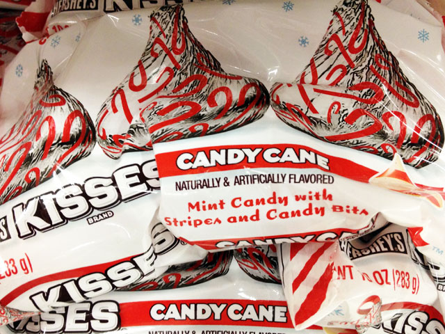 “Candy Cane”-flavored HERSHEY’S KISSES are now available … perfect for including in cookies (Kelli Shiroma / Neon Tommy). “Candy Cane”-flavored HERSHEY’S KISSES are now available … perfect for including in cookies (Kelli Shiroma / Neon Tommy).