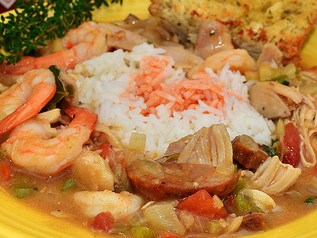 Shrimp and sausage gumbo is a savory, flavorful meal (jeffreyw / Flickr). Shrimp and sausage gumbo is a savory, flavorful meal (jeffreyw / Flickr).