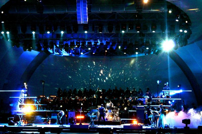 M83 on stage with the Hollywood Bowl Orchestra (Photo by Aeri Koo/Neon Tommy). M83 on stage with the Hollywood Bowl Orchestra (Photo by Aeri Koo/Neon Tommy).