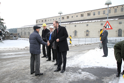 Myanmar President Thein Sein is photoed meeting with Oystein Rafoss at a hydroelectronic power plant. (Creative Commons)